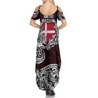Personalized Denmark Viking Blood Family Matching Summer Maxi Dress and Hawaiian Shirt Nordic Runes and Shield of Ancestry in Tribal Knotwork
