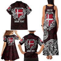 Personalized Denmark Viking Blood Family Matching Tank Maxi Dress and Hawaiian Shirt Nordic Runes and Shield of Ancestry in Tribal Knotwork