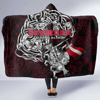 Denmark Viking Blood Hooded Blanket Nordic Runes and Shield of Ancestry in Tribal Knotwork