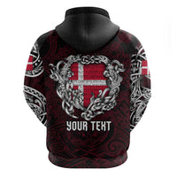 Personalized Denmark Viking Blood Hoodie Nordic Runes and Shield of Ancestry in Tribal Knotwork