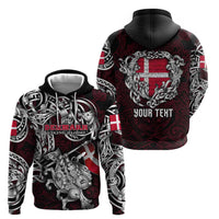 Personalized Denmark Viking Blood Hoodie Nordic Runes and Shield of Ancestry in Tribal Knotwork
