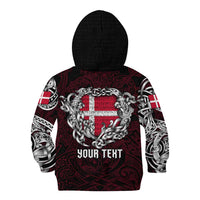 Personalized Denmark Viking Blood Kid Hoodie Nordic Runes and Shield of Ancestry in Tribal Knotwork