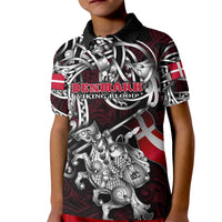 Personalized Denmark Viking Blood Kid Polo Shirt Nordic Runes and Shield of Ancestry in Tribal Knotwork