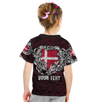 Personalized Denmark Viking Blood Kid T Shirt Nordic Runes and Shield of Ancestry in Tribal Knotwork
