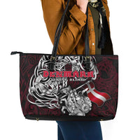 Denmark Viking Blood Leather Tote Bag Nordic Runes and Shield of Ancestry in Tribal Knotwork