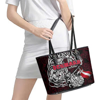 Denmark Viking Blood Leather Tote Bag Nordic Runes and Shield of Ancestry in Tribal Knotwork