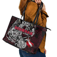 Denmark Viking Blood Leather Tote Bag Nordic Runes and Shield of Ancestry in Tribal Knotwork