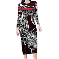 Personalized Denmark Viking Blood Long Sleeve Bodycon Dress Nordic Runes and Shield of Ancestry in Tribal Knotwork