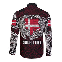 Personalized Denmark Viking Blood Long Sleeve Button Shirt Nordic Runes and Shield of Ancestry in Tribal Knotwork