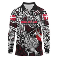 Personalized Denmark Viking Blood Long Sleeve Polo Shirt Nordic Runes and Shield of Ancestry in Tribal Knotwork