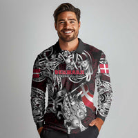 Personalized Denmark Viking Blood Long Sleeve Polo Shirt Nordic Runes and Shield of Ancestry in Tribal Knotwork