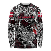 Personalized Denmark Viking Blood Long Sleeve Shirt Nordic Runes and Shield of Ancestry in Tribal Knotwork