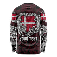 Personalized Denmark Viking Blood Long Sleeve Shirt Nordic Runes and Shield of Ancestry in Tribal Knotwork