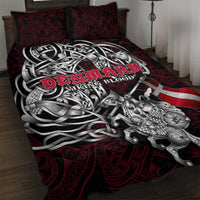 Denmark Viking Blood Quilt Bed Set Nordic Runes and Shield of Ancestry in Tribal Knotwork