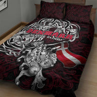 Denmark Viking Blood Quilt Bed Set Nordic Runes and Shield of Ancestry in Tribal Knotwork
