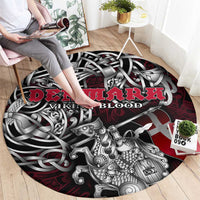 Denmark Viking Blood Round Carpet Nordic Runes and Shield of Ancestry in Tribal Knotwork