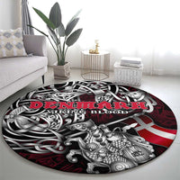 Denmark Viking Blood Round Carpet Nordic Runes and Shield of Ancestry in Tribal Knotwork