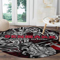 Denmark Viking Blood Round Carpet Nordic Runes and Shield of Ancestry in Tribal Knotwork