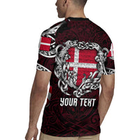Personalized Denmark Viking Blood Rugby Jersey Nordic Runes and Shield of Ancestry in Tribal Knotwork