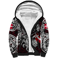 Personalized Denmark Viking Blood Sherpa Hoodie Nordic Runes and Shield of Ancestry in Tribal Knotwork