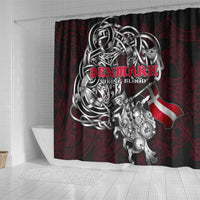Denmark Viking Blood Shower Curtain Nordic Runes and Shield of Ancestry in Tribal Knotwork