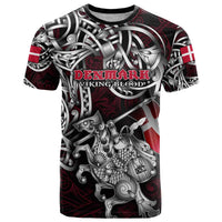 Personalized Denmark Viking Blood T Shirt Nordic Runes and Shield of Ancestry in Tribal Knotwork