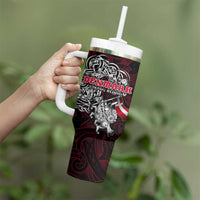 Denmark Viking Blood Tumbler With Handle Nordic Runes and Shield of Ancestry in Tribal Knotwork