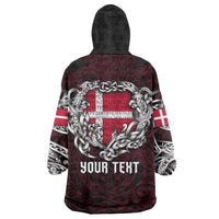 Personalized Denmark Viking Blood Wearable Blanket Hoodie Nordic Runes and Shield of Ancestry in Tribal Knotwork