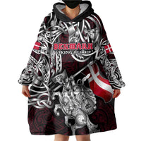 Personalized Denmark Viking Blood Wearable Blanket Hoodie Nordic Runes and Shield of Ancestry in Tribal Knotwork