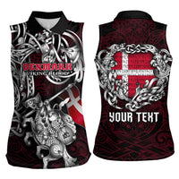 Personalized Denmark Viking Blood Women Sleeveless Polo Shirt Nordic Runes and Shield of Ancestry in Tribal Knotwork