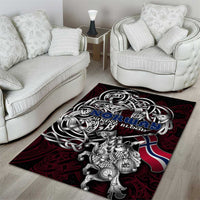 Norway Viking Blood Area Rug Nordic Runes and Shield of Ancestry in Tribal Knotwork