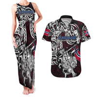 Personalized Norway Viking Blood Couples Matching Tank Maxi Dress and Hawaiian Shirt Nordic Runes and Shield of Ancestry in Tribal Knotwork