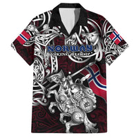 Personalized Norway Viking Blood Family Matching Off Shoulder Short Dress and Hawaiian Shirt Nordic Runes and Shield of Ancestry in Tribal Knotwork