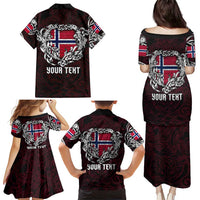 Personalized Norway Viking Blood Family Matching Puletasi and Hawaiian Shirt Nordic Runes and Shield of Ancestry in Tribal Knotwork