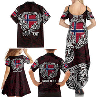 Personalized Norway Viking Blood Family Matching Summer Maxi Dress and Hawaiian Shirt Nordic Runes and Shield of Ancestry in Tribal Knotwork