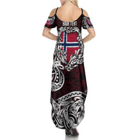 Personalized Norway Viking Blood Family Matching Summer Maxi Dress and Hawaiian Shirt Nordic Runes and Shield of Ancestry in Tribal Knotwork
