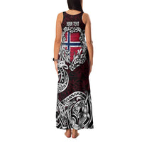 Personalized Norway Viking Blood Family Matching Tank Maxi Dress and Hawaiian Shirt Nordic Runes and Shield of Ancestry in Tribal Knotwork