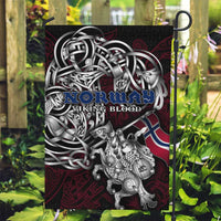 Norway Viking Blood Garden Flag Nordic Runes and Shield of Ancestry in Tribal Knotwork