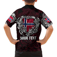 Personalized Norway Viking Blood Kid Hawaiian Shirt Nordic Runes and Shield of Ancestry in Tribal Knotwork