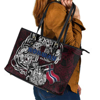 Norway Viking Blood Leather Tote Bag Nordic Runes and Shield of Ancestry in Tribal Knotwork