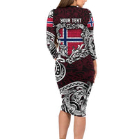 Personalized Norway Viking Blood Long Sleeve Bodycon Dress Nordic Runes and Shield of Ancestry in Tribal Knotwork