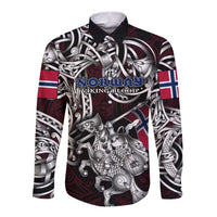 Personalized Norway Viking Blood Long Sleeve Button Shirt Nordic Runes and Shield of Ancestry in Tribal Knotwork