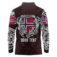 Personalized Norway Viking Blood Long Sleeve Polo Shirt Nordic Runes and Shield of Ancestry in Tribal Knotwork