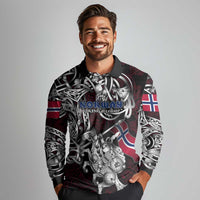 Personalized Norway Viking Blood Long Sleeve Polo Shirt Nordic Runes and Shield of Ancestry in Tribal Knotwork
