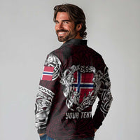 Personalized Norway Viking Blood Long Sleeve Polo Shirt Nordic Runes and Shield of Ancestry in Tribal Knotwork