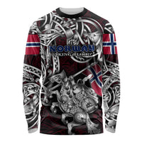 Personalized Norway Viking Blood Long Sleeve Shirt Nordic Runes and Shield of Ancestry in Tribal Knotwork