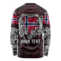 Personalized Norway Viking Blood Long Sleeve Shirt Nordic Runes and Shield of Ancestry in Tribal Knotwork
