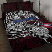 Norway Viking Blood Quilt Bed Set Nordic Runes and Shield of Ancestry in Tribal Knotwork