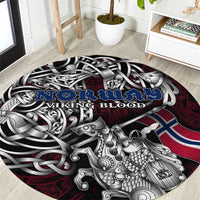 Norway Viking Blood Round Carpet Nordic Runes and Shield of Ancestry in Tribal Knotwork