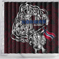 Norway Viking Blood Shower Curtain Nordic Runes and Shield of Ancestry in Tribal Knotwork